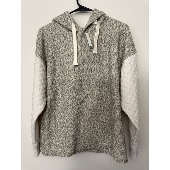 Women's Madewell Grey & White Quilted Sleeve Hoodie M - Picture 2 of 5